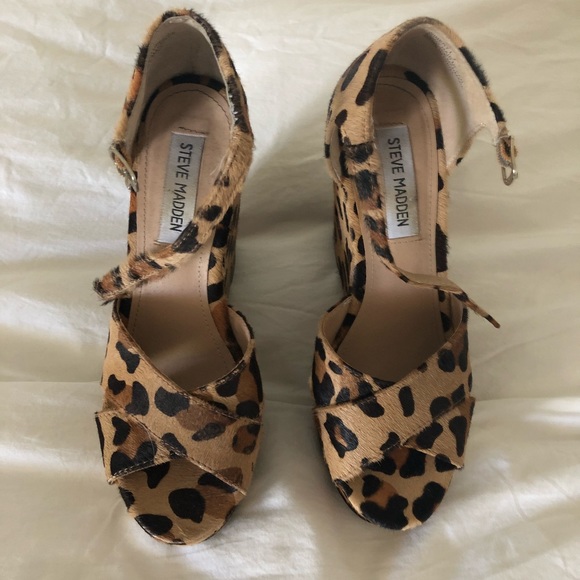 leopard platform slip on sandals